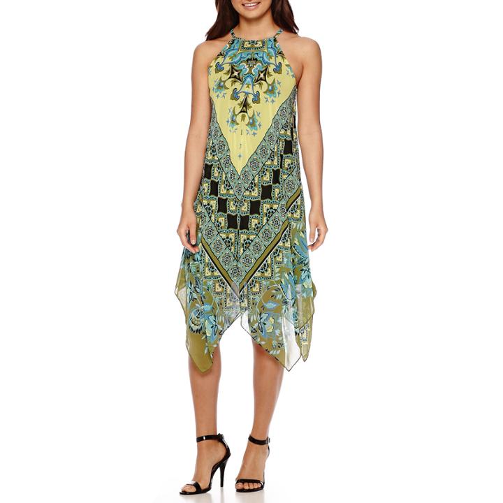Msk Sleeveless Halter Scarf-print Hanky-hem Shift Dress