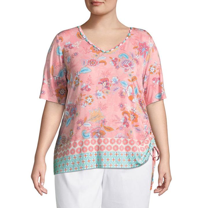 Lark Lane Je T'aime Border Print Top With Ride Ruching- Plus