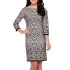 London Style Collection 3/4-sleeve Medallion Print Shift Dress