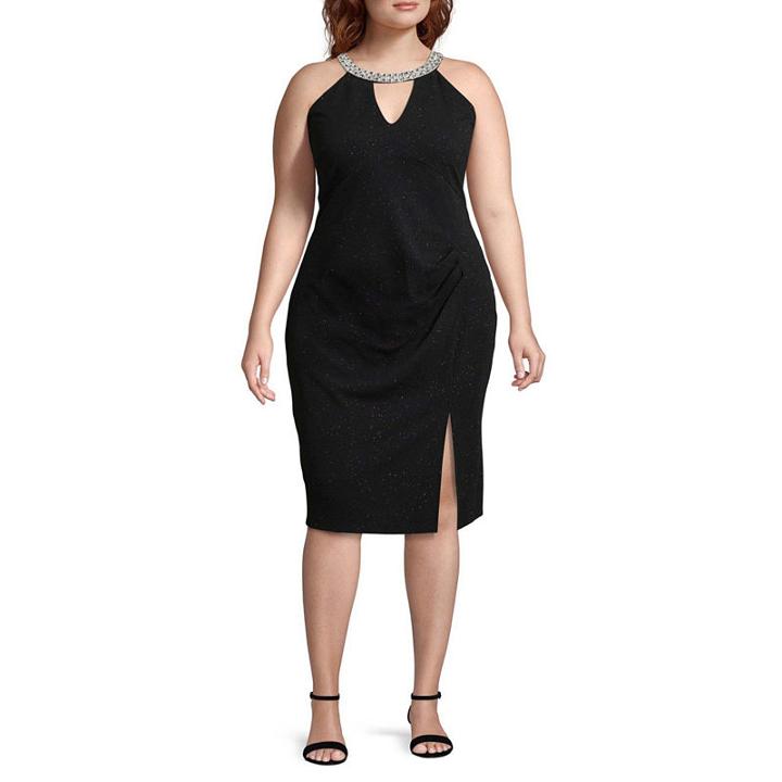 Blu Sage Sleeveless Faux Gemstone Halter Dress - Plus