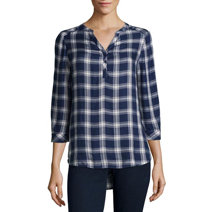 St. John's Bay 3/4 Fitted Sleeve Henley Shirt - Petites