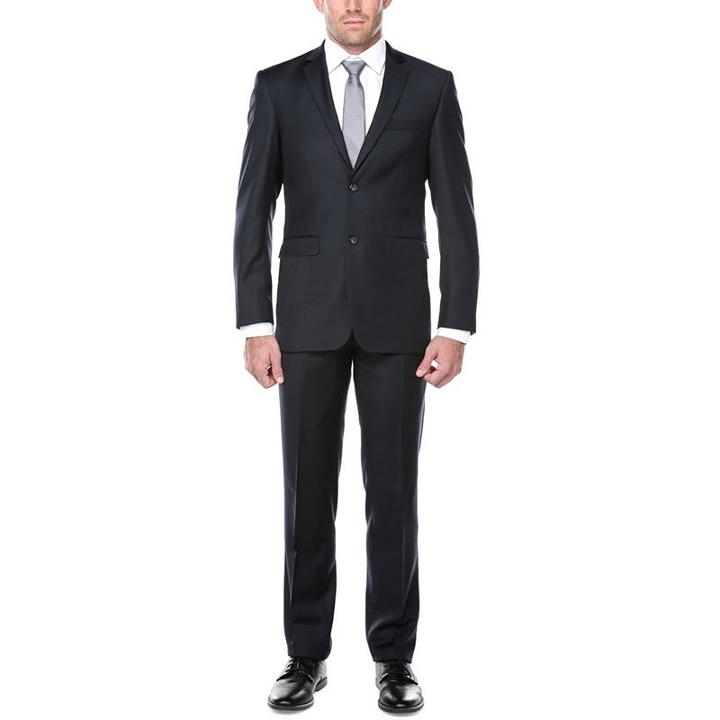 Verno Men's Dark Navy 100 Wool Classic-fit Singlebreast 3-piece Suit