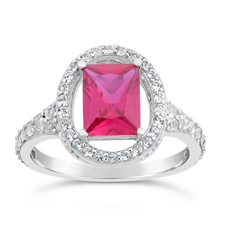 Womens Lab Created Ruby Red Sterling Silver Oval Cocktail Ring