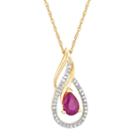 Womens 1/10 Ct. T.w. Lab Created Red Ruby 10k Gold Pear Pendant Necklace