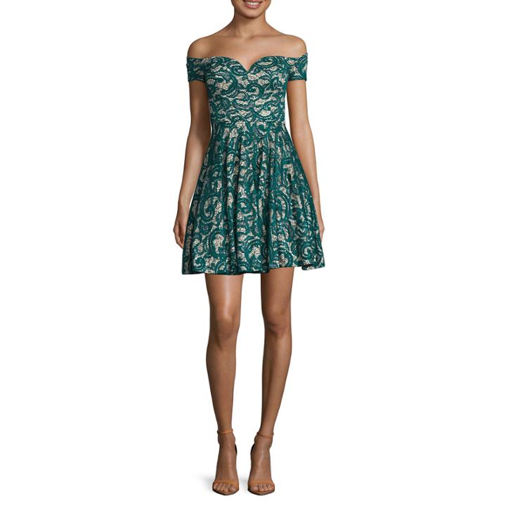 Be Smart Off-the-shoulder Sequin-lace Party Dress - Juniors