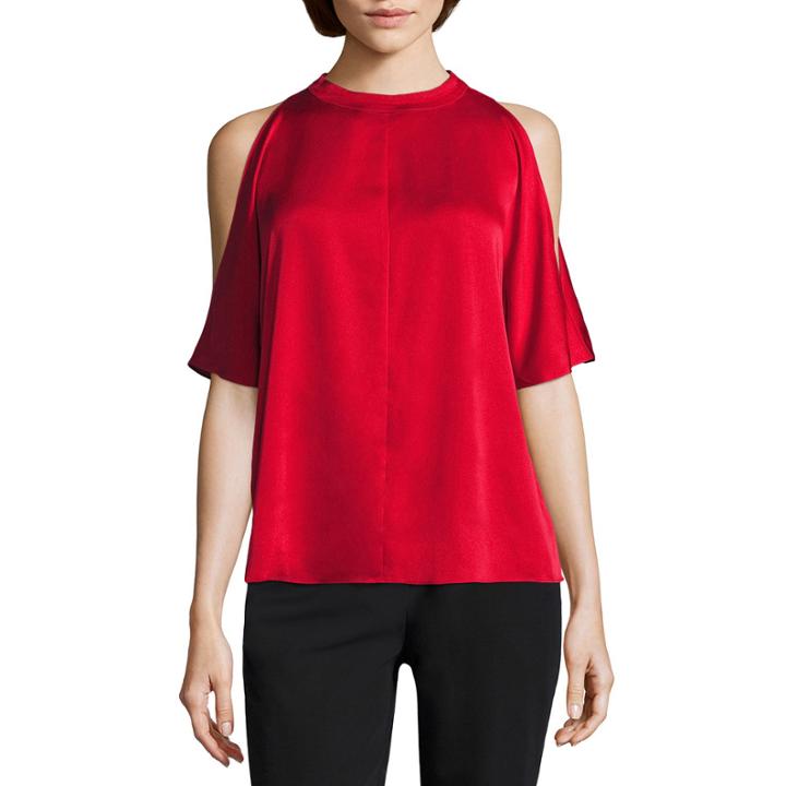 Worthington Long Sleeve Round Neck Woven Floral Blouse