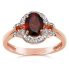 Womens Genuine Garnet Red 14k Rose Gold Over Silver Halo Ring