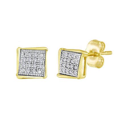 Diamond-accent 10k Yellow Gold Square Stud Earrings
