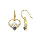Heart-shaped Genuine Blue Sapphire And Diamond-accent Claddagh Earrings