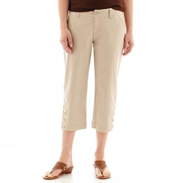 Per Se Twill Capris With Button Hem - Petite