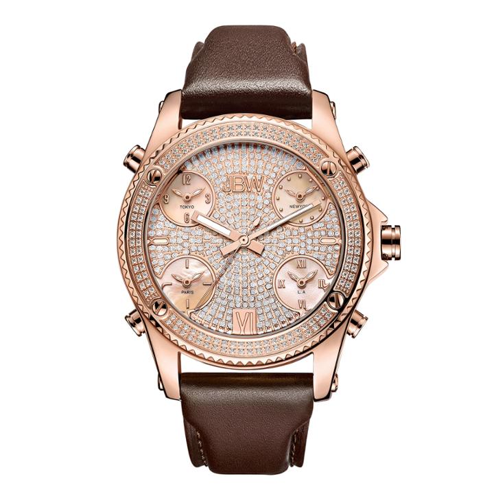 Jbw 18k Rose Gold-plated Stainless Steel Jet Setter Mens Rose Goldtone Strap Watch-j6354c