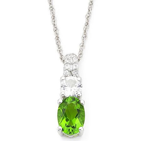 Simulated Peridot & White Sapphire Pendant Sterling Silver Necklace