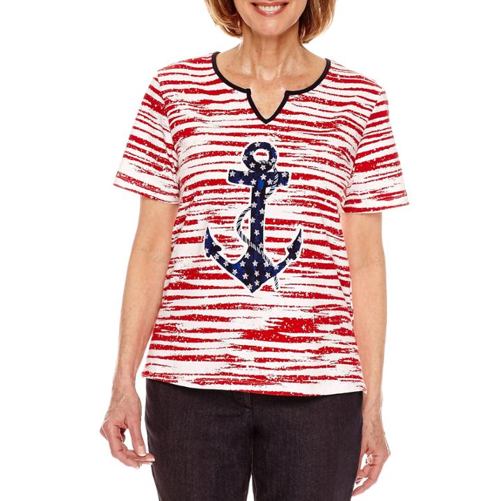Alfred Dunner Lady Liberty Short Sleeve Anchor T-shirt-petites