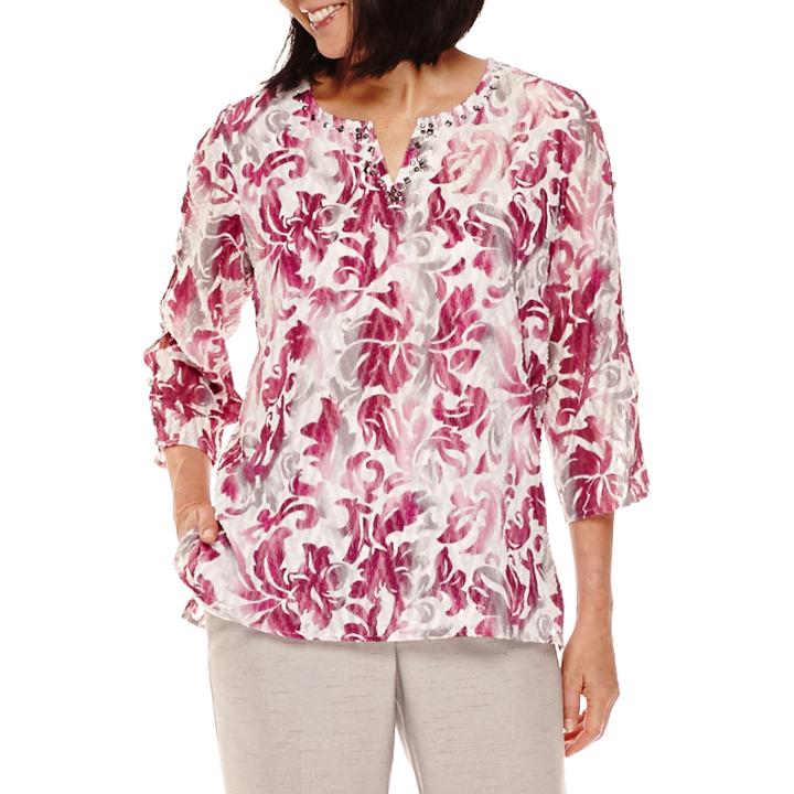 Alfred Dunner Veneto Valley 3/4-sleeve Scroll Print Tunic