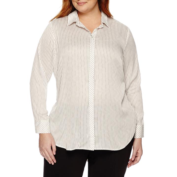 Worthington Long-sleeve Oversized Button-front Tunic - Plus