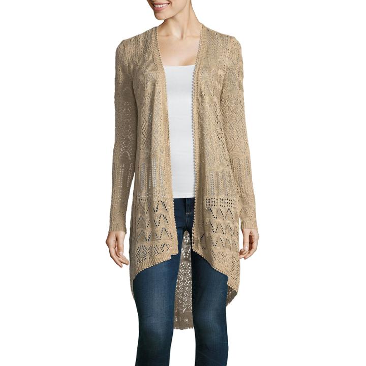 Almost Famous Long Sleeve U Neck Open Front Cardigan-juniors