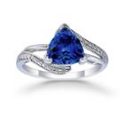 Womens Diamond Accent Lab Created Sapphire Blue Sterling Silver Bypass Ring
