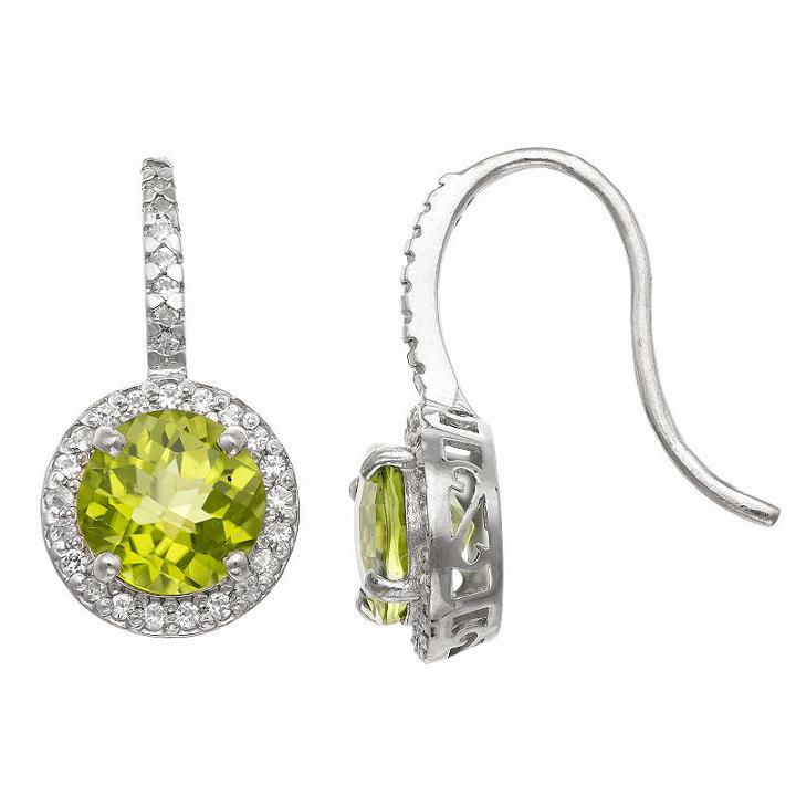 Genuine Green Peridot Round Drop Earrings