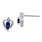 Diamond Accent Lab Created Blue Sapphire Sterling Silver 10mm Heart Stud Earrings
