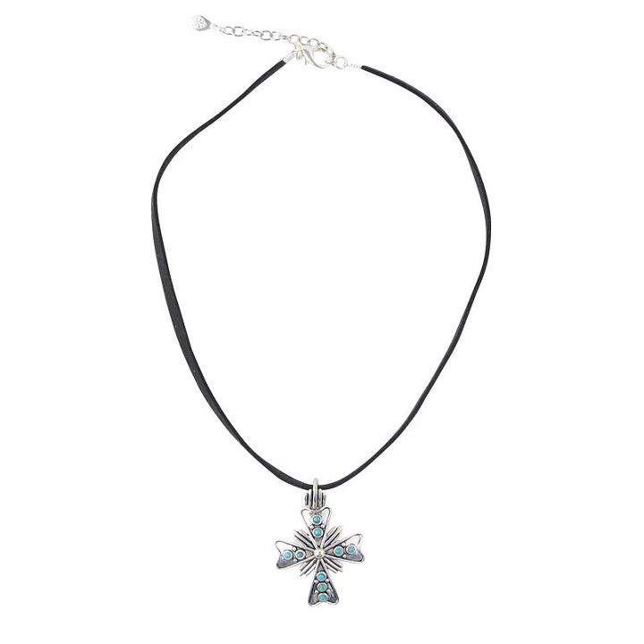 Silver Elements By Barse Womens Lab Created Blue Turquoise Cross Pendant Necklace