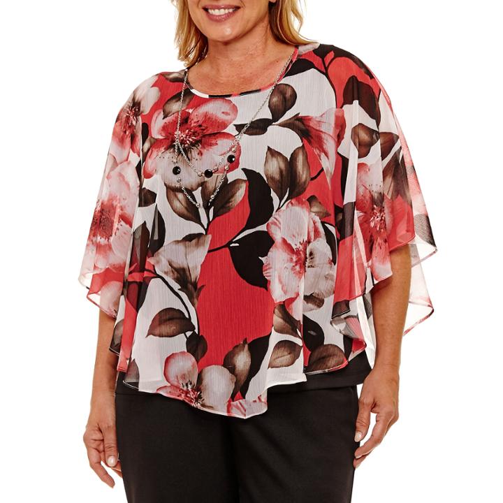 Alfred Dunner Saratoga Springs Short Sleeve Crew Neck Woven Blouse-plus