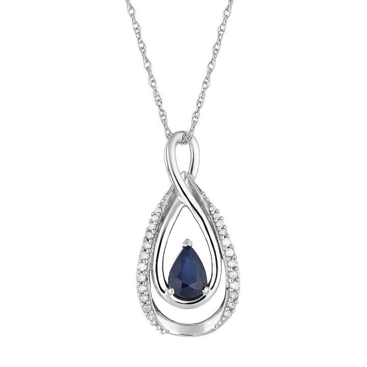 Womens 1/10 Ct. T.w. Genuine Blue Sapphire 10k White Gold Pear Pendant Necklace