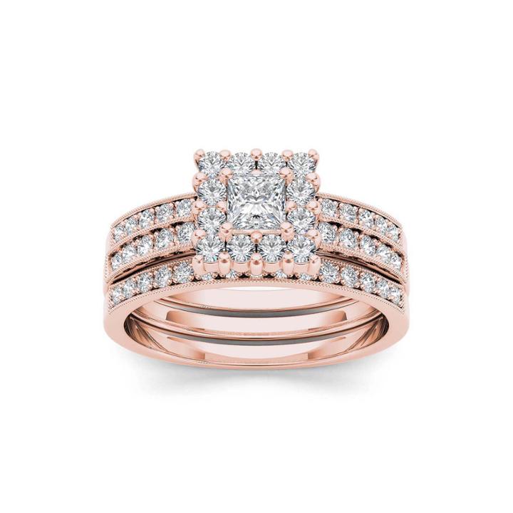 7/8 Ct. T.w. Diamond 14k Rose Gold Bridal Ring Set