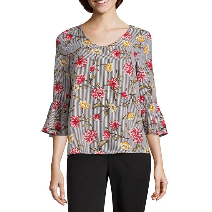 Como Black 3/4 Bell Sleeve Woven Blouse