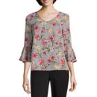 Como Black 3/4 Bell Sleeve Woven Blouse
