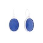 Liz Claiborne Oval Drop On Wire Blue Silver-tone Earrings