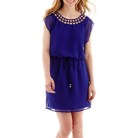 City Triangles Cap-sleeve Lattice-front Blouson Dress