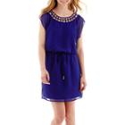 City Triangles Cap-sleeve Lattice-front Blouson Dress