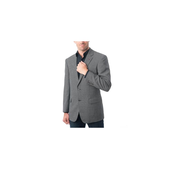 Men's Black And White Wool Blend Birdseye Textured Blazerverno Pattern Suit Jacket