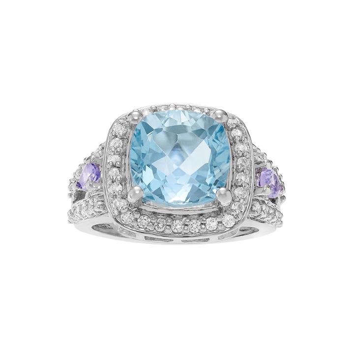 Genuine Tanzanite, Blue And White Topaz Sterling Silver Ring