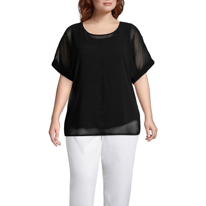 Worthington Chiffon Lace Up Blouse - Plus