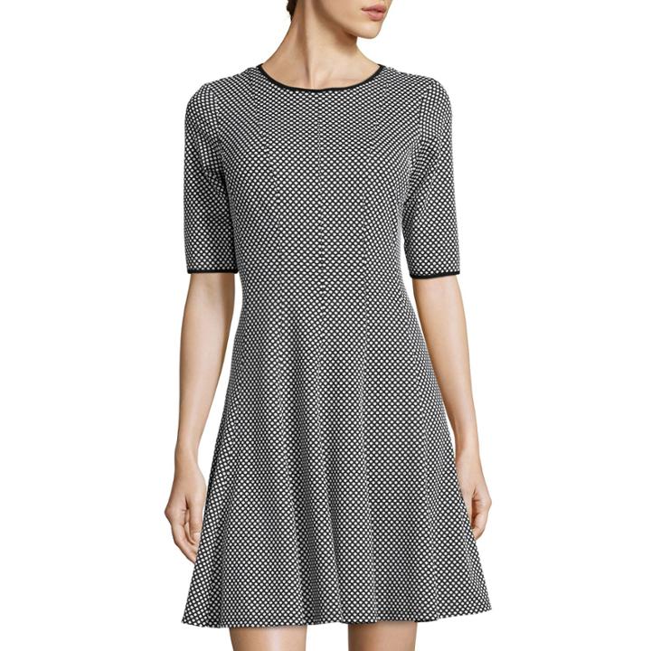 Danny & Nicole Elbow-sleeve Bubble Dot Fit-and-flare Dress