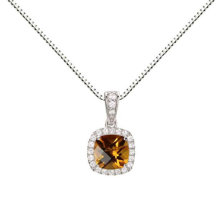 Womens Genuine Yellow Citrine Sterling Silver Round Pendant Necklace