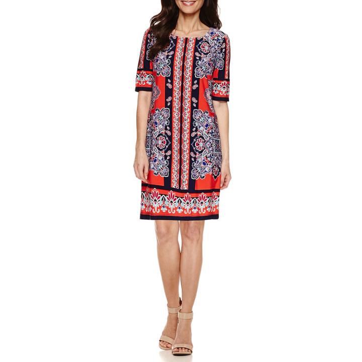 R & K Originals Elbow Sleeve Shift Dress-petites