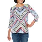 Alfred Dunner Classics 3/4 Sleeve Jewel Neck Chevron T-shirt-womens