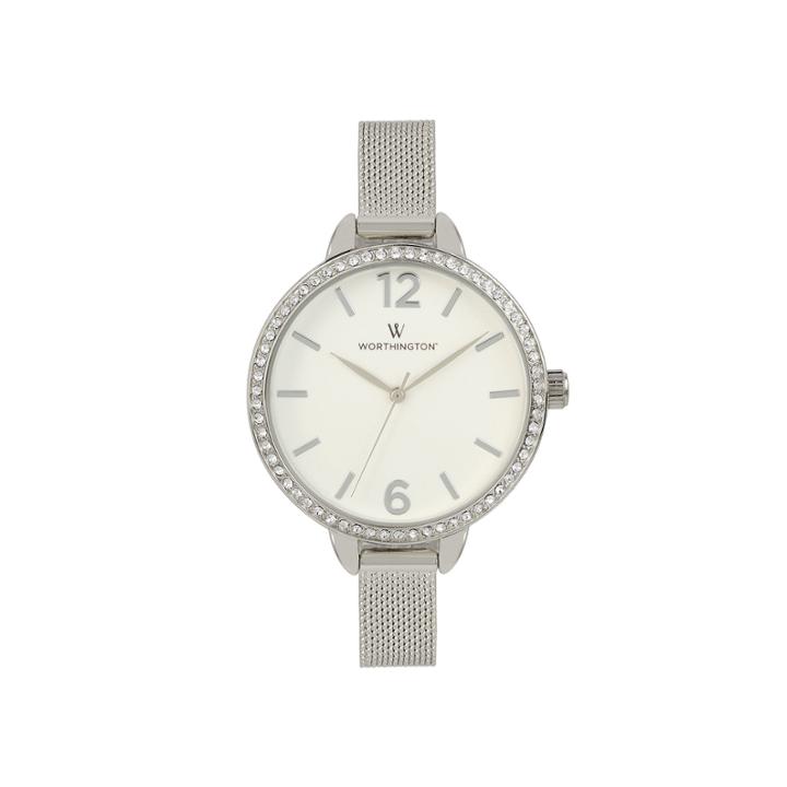 Worthington Womens Silver Tone Mesh Bracelet Watch
