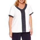 Alfred Dunner Seas The Day Short Sleeve V Neck T-shirt-womens Plus