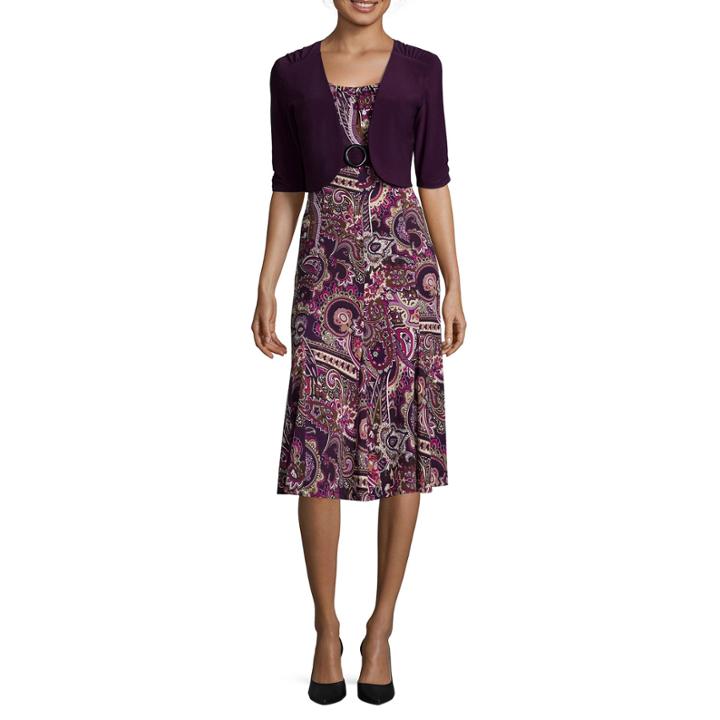Perceptions Elbow-sleeve Paisley-print Bolero Jacket Dress