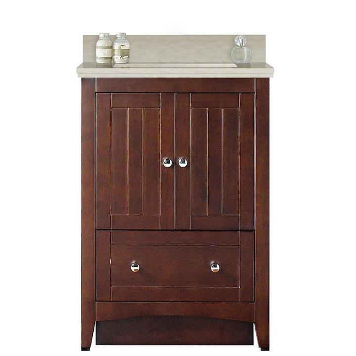 23.75-in. W Floor Mount Walnut Vanity Set For 3h4-in. Drilling Beige Top Biscuit Um Sink