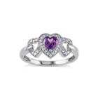 Lab-created Alexandrite And Diamond-accent 10k White Gold Triple-heart Ring