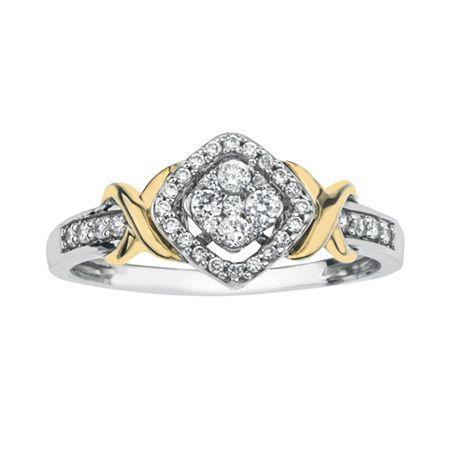 1/4 Ct. T.w. Diamond 10k Two-tone Gold X- Accent Square Promise Ring