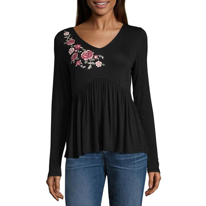 Derek Heart Long Sleeve Peplum Top-juniors