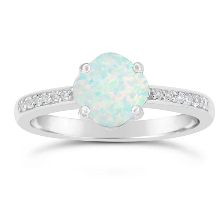 Womens White Opal Sterling Silver Halo Ring