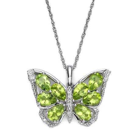 Peridot & Lab-created White Sapphire Sterling Silver Butterfly Pendant Necklace