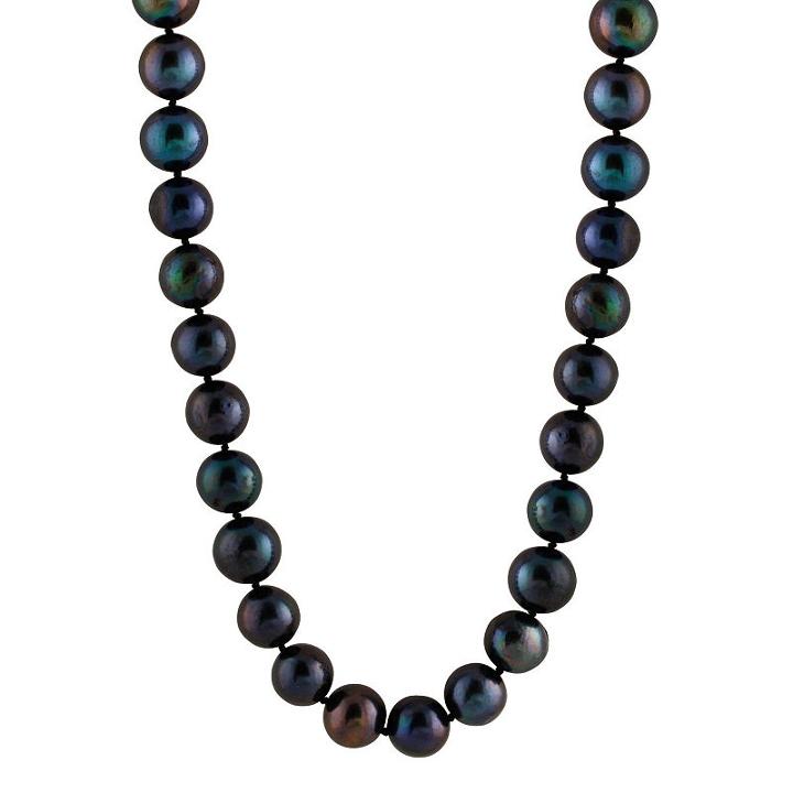 Womens 11mm Black Cultured Freshwater Pearls Strand Necklace