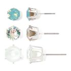 Sensitive Ears Green And White Crystal Stud 3-pr. Earring Set